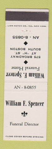 Matchbook Cover - William Spencer Funeral Home South Boston MA