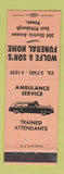 Matchbook Cover - Wolfe & Son's Funeral Home East Pittsburgh PA ORANGE