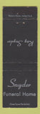 Matchbook Cover - Snyder Funeral Home Waterbury CT