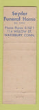 Matchbook Cover - Snyder Funeral Home Waterbury CT