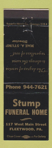 Matchbook Cover - Stump Funeral Home Fleetwood PA WEAR