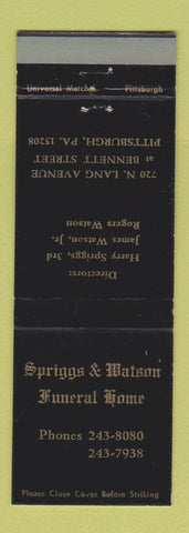 Matchbook Cover - Spriggs Watson Funeral Home Pittsburgh PA