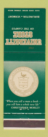 Matchbook Cover - University Store Burlington VT Vermont