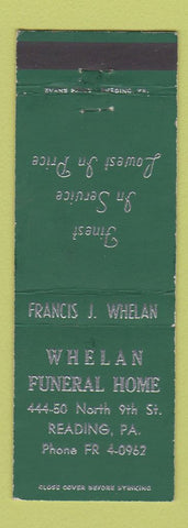Matchbook Cover - Whelan Funeral Home Reading PA