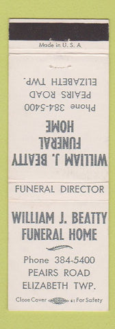 Matchbook Cover - William Beatty Funeral Home Elizabeth Township PA