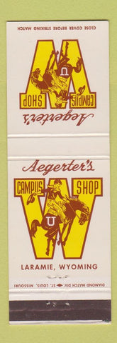 Matchbook Cover - Aegerter's Campus Shop Laramie WY University Wyoming