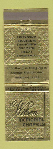 Matchbook Cover - Wilson Memorial Chapel Funeral Cowansville Sutton Knowlton QC