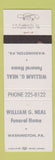Matchbook Cover - William Neal Funeral Home Washington PA