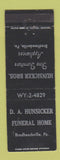 Matchbook Cover - DA Hunsicker Funeral Home Brodheadsville PA