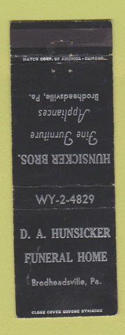 Matchbook Cover - DA Hunsicker Funeral Home Brodheadsville PA