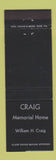 Matchbook Cover - Craig Memorial Home Funeral McKeesport PA