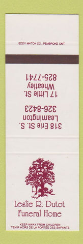 Matchbook Cover - Leslie Dutot Funeral home Leamington Wheatley ON SAMPLE
