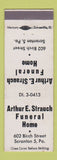 Matchbook Cover - Arthur Strauch Funeral Home Scranton PA