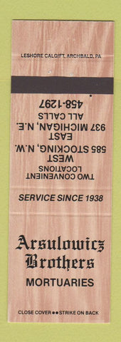 Matchbook Cover - Arsulowic's Brothers Mortuary Grand Rapids MI