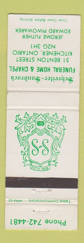 Matchbook Cover - Schreiter Sandrock Funeral Home Kitchener ON WEAR