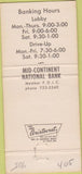 Matchbook Cover - Mid Continent National Bank Kansas City? 30 Strike