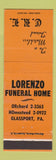 Matchbook Cover - Lorenzo Funeral Home Glassport PA ORANGE