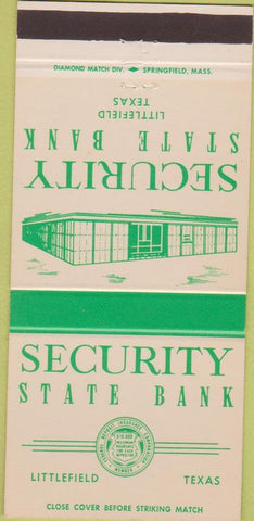 Matchbook Cover - Security State Bank Littlefield TX 30 Strike