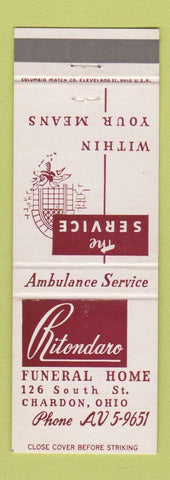 Matchbook Cover - Ritondaro Funeral Home Chardon OH