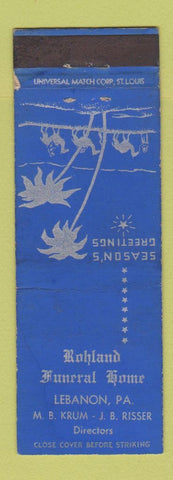Matchbook Cover - Rohland Funeral Home Lebanon PA Christmas WEAR