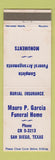 Matchbook Cover - Mauro Garcia Funeral Home San Diego CA