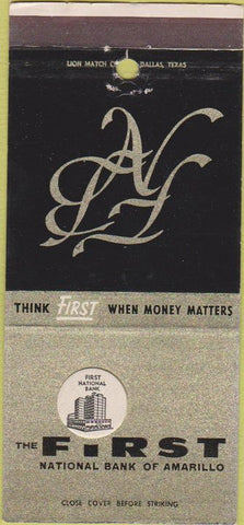 Matchbook Cover - First National Bank Amarillo TX 30 Strike