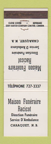Matchbook Cover - Maison Racicot Funeral Home Caraquet NB