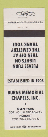 Matchbook Cover - Burns Memorial Funeral Home Glen Park Hobart Gary IN