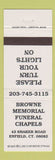 Matchbook Cover - Browne Memorial Chapel Funeral Enfield CT