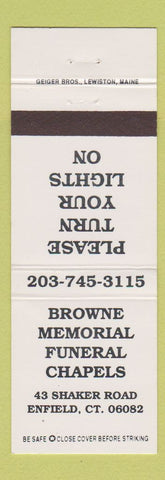 Matchbook Cover - Browne Memorial Chapel Funeral Enfield CT