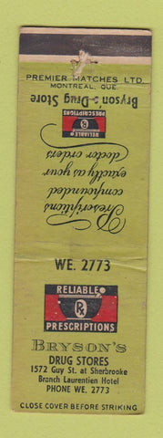 Matchbook Cover - Bryson's Drug Stores Laurentien? QC WEAR