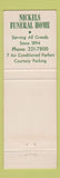 Matchbook Cover - Nickels Funeral Home Cleveland OH