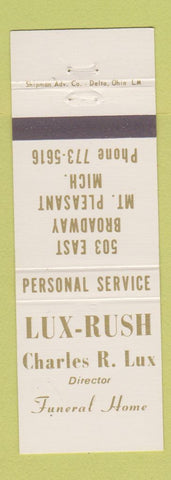 Matchbook Cover - Lux Rush Funeral Home Mount Pleasant MI