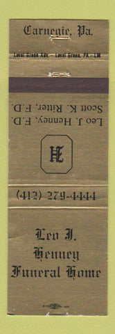 Matchbook Cover - Leo Henney Funeral Home Carnegie PA