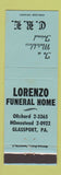 Matchbook Cover - Lorenzo Funeral Home Glassport PA BLUE