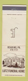 Matchbook Cover - Lutz Funeral Home Reading PA