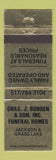 Matchbook Cover - Chas Burden Son Funeral Home Jackson Grass Lake MI WEAR