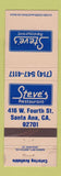 Matchbook Cover - Steve's Restaurant Santa Ana CA