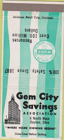 Matchbook Cover - Gem City Savings Assoc Dayton OH 30 Strike