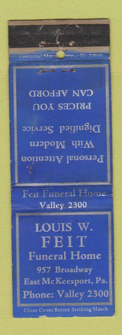 Matchbook Cover - Louis Feit Funeral Home East McKeesport PA WORN
