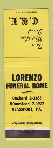 Matchbook Cover - Lorenzo Funeral Home Glassport PA YELLOW