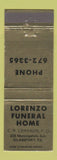 Matchbook Cover - Lorenzo Funeral Home Glassport PA GOLD