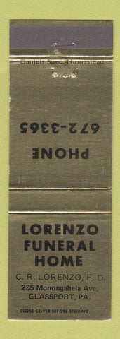 Matchbook Cover - Lorenzo Funeral Home Glassport PA GOLD