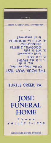 Matchbook Cover - Jobe Funeral Home Turtle Creek PA