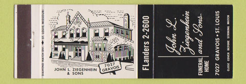 Matchbook Cover - John Ziegenhein Son Funeral Home St Louis MO