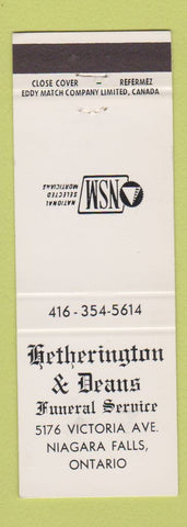 Matchbook Cover - Hetherington Deans Funeral Home Niagara Falls ON