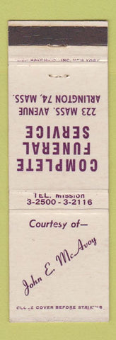 Matchbook Cover - John McAvoy Funeral Home Arlington MA WEAR