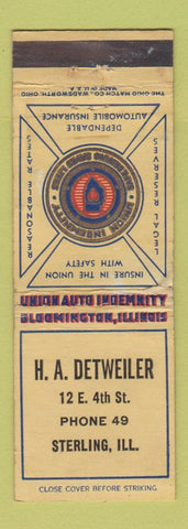 Matchbook Cover - HA Detweiler Insurance Sterling IL WEAR