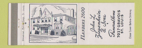 Matchbook Cover - John Ziegenhein Son Funeral Home St Louis MO