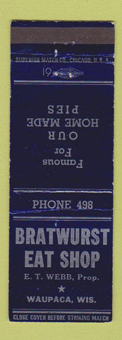 Matchbook Cover - Bratwurst Eat Shop Waupaca WI